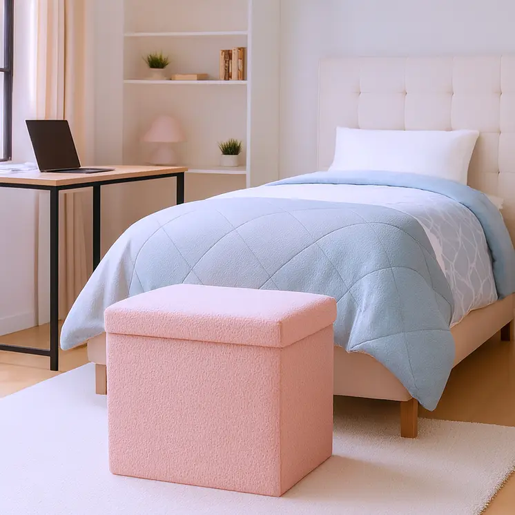 15" Pink Boucle Cube Storage Ottoman