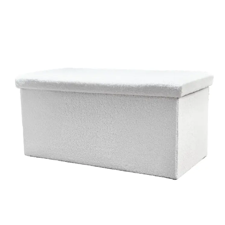 30" White Boucle Storage Ottoman
