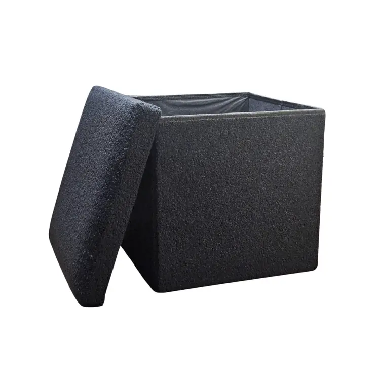 12" Black Boucle Cube Storage Ottoman