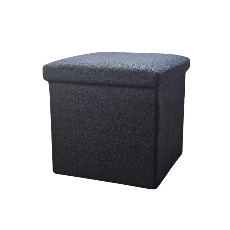 12" Black Boucle Cube Storage Ottoman