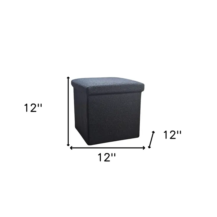 12" Black Boucle Cube Storage Ottoman