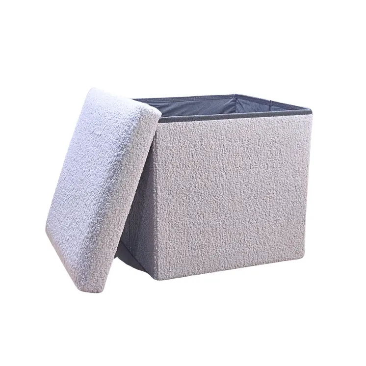 12" Gray Boucle Cube Storage Ottoman