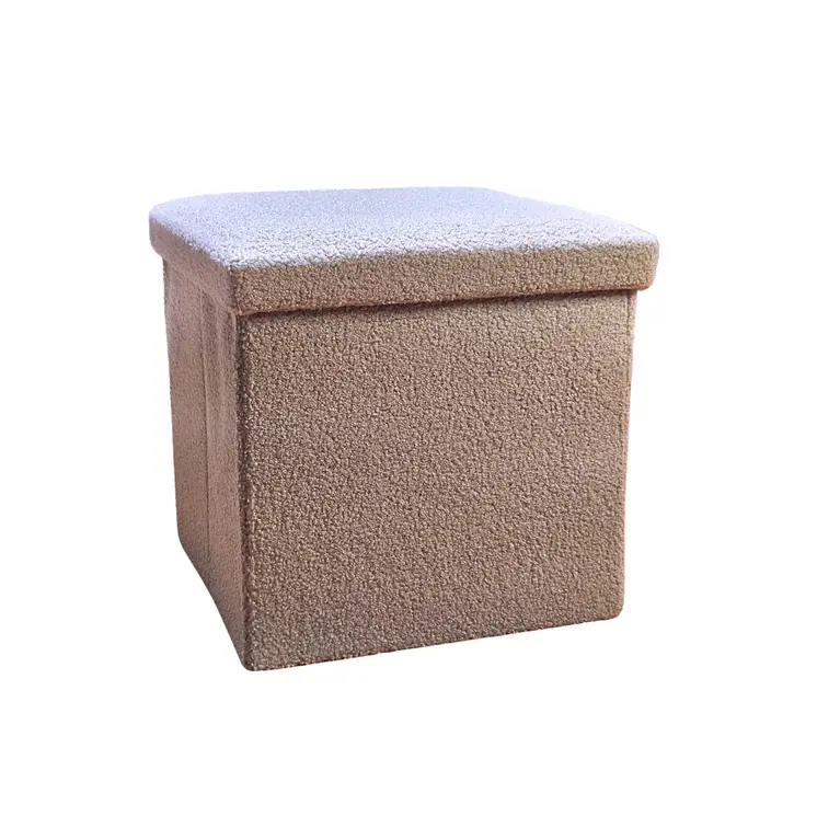 12" Taupe Boucle Cube Storage Ottoman