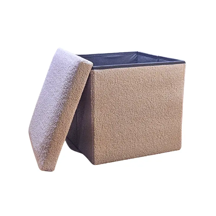 12" Taupe Boucle Cube Storage Ottoman
