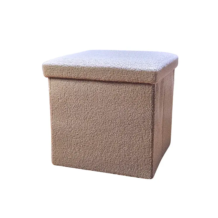 12" Taupe Boucle Cube Storage Ottoman