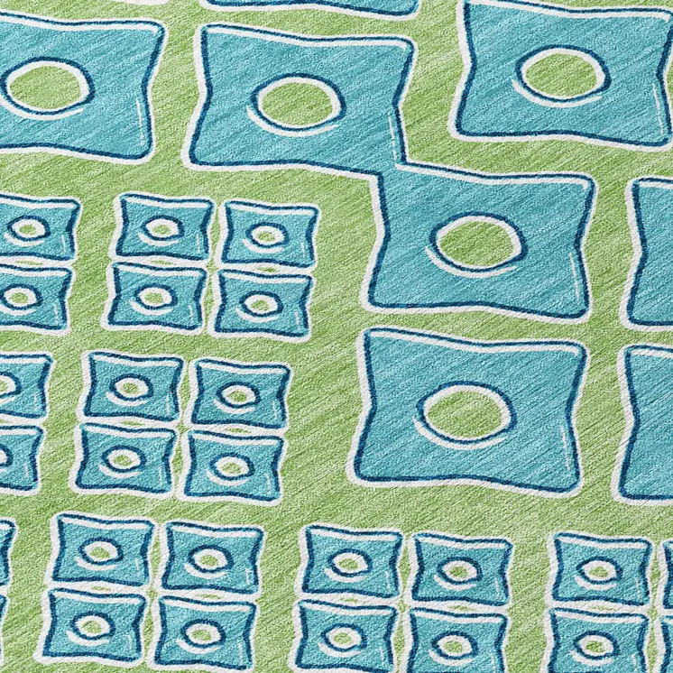 10' X 14' Artichoke Green And Aqua Geometric Washable Indoor Outdoor Area Rug