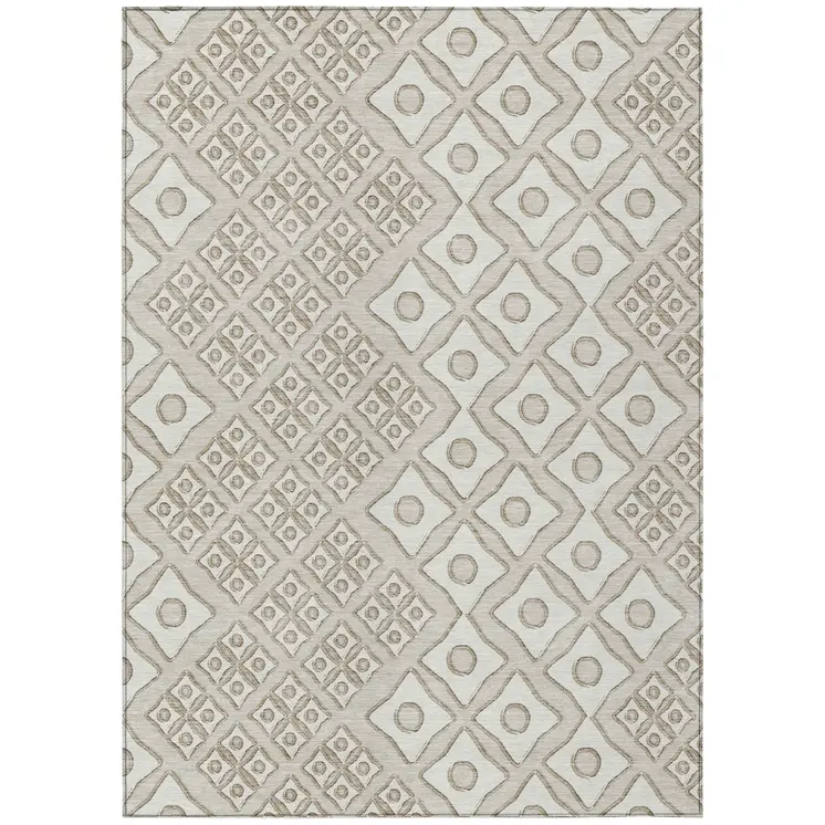 3' X 5' Beige And Ivory Geometric Washable Indoor Outdoor Area Rug