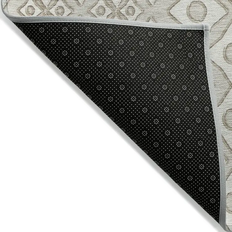 5' X 8' Beige And Ivory Geometric Washable Indoor Outdoor Area Rug