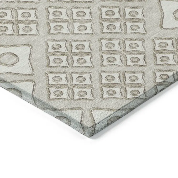 5' X 8' Beige And Ivory Geometric Washable Indoor Outdoor Area Rug