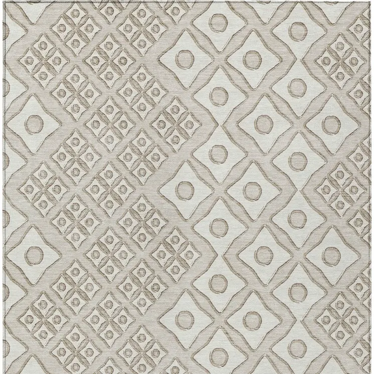 8' X 10' Beige And Ivory Geometric Washable Indoor Outdoor Area Rug