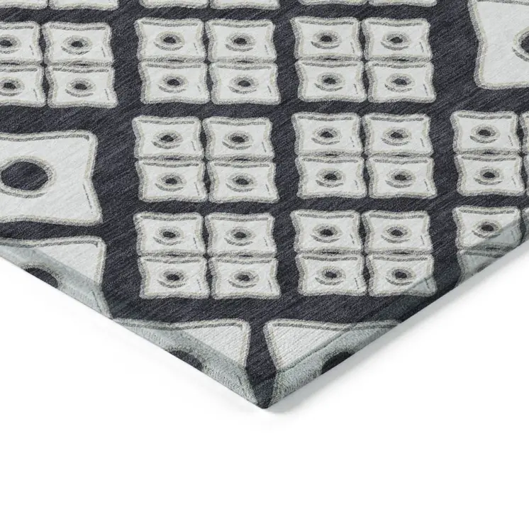 3' X 5' Black And Ivory Geometric Washable Indoor Outdoor Area Rug
