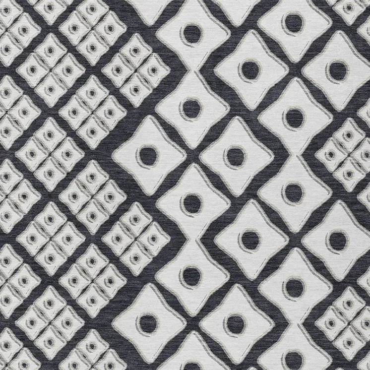 3' X 5' Black And Ivory Geometric Washable Indoor Outdoor Area Rug