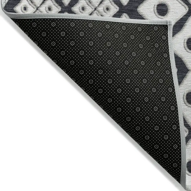 8' X 10' Black And Ivory Geometric Washable Indoor Outdoor Area Rug