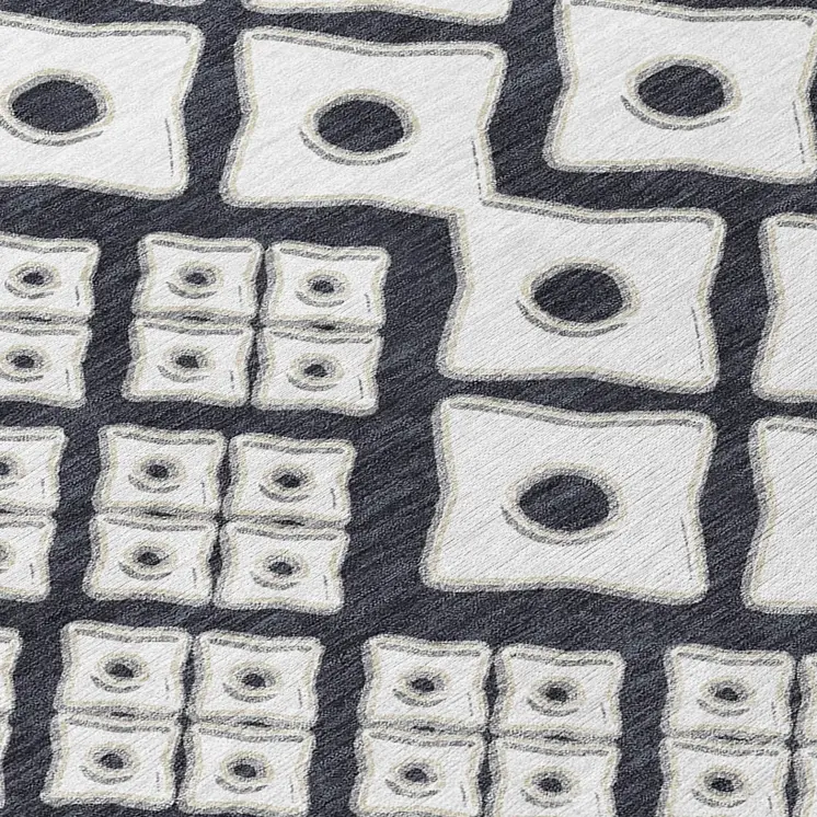 8' X 10' Black And Ivory Geometric Washable Indoor Outdoor Area Rug