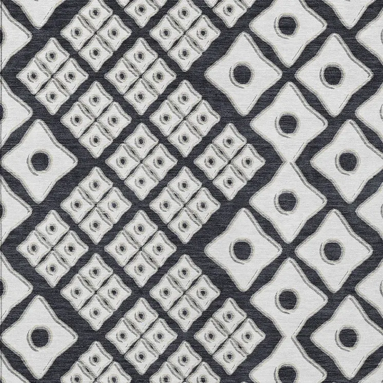 9' X 12' Black And Ivory Geometric Washable Indoor Outdoor Area Rug