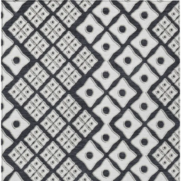 10' X 14' Black And Ivory Geometric Washable Indoor Outdoor Area Rug