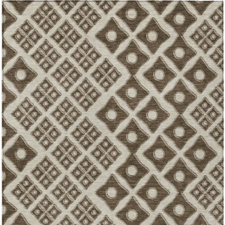 3' X 5' Brown And Beige Geometric Washable Indoor Outdoor Area Rug