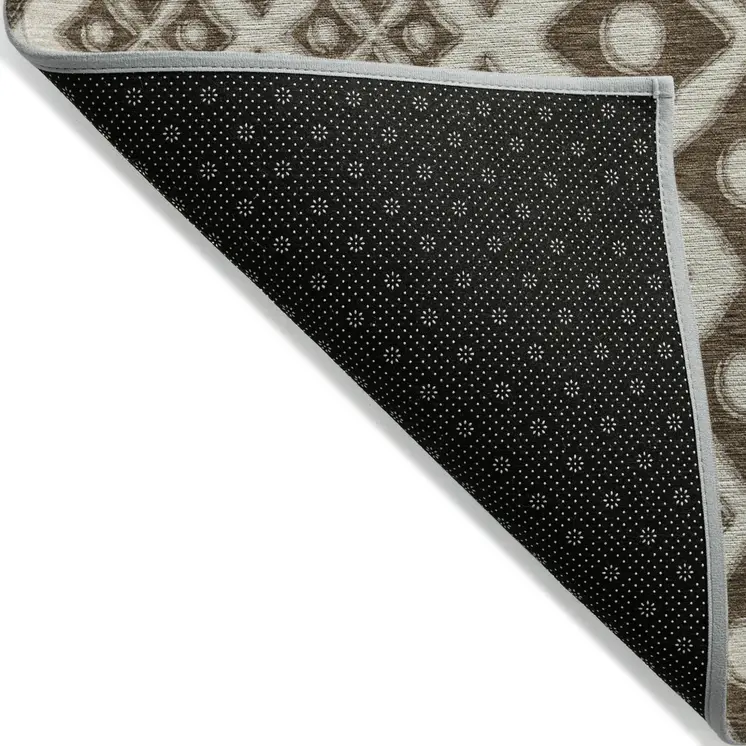 8' X 10' Brown And Beige Geometric Washable Indoor Outdoor Area Rug