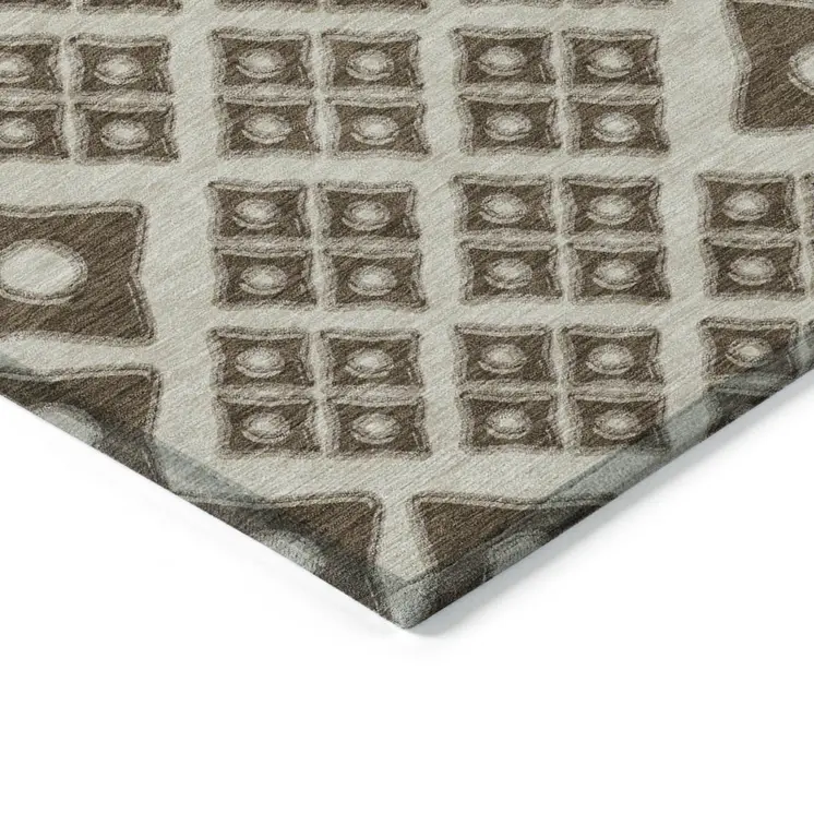 8' X 10' Brown And Beige Geometric Washable Indoor Outdoor Area Rug