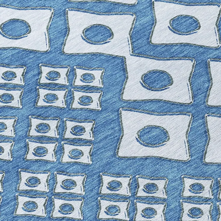 3' X 5' Denim Blue And Light Blue Geometric Washable Indoor Outdoor Area Rug
