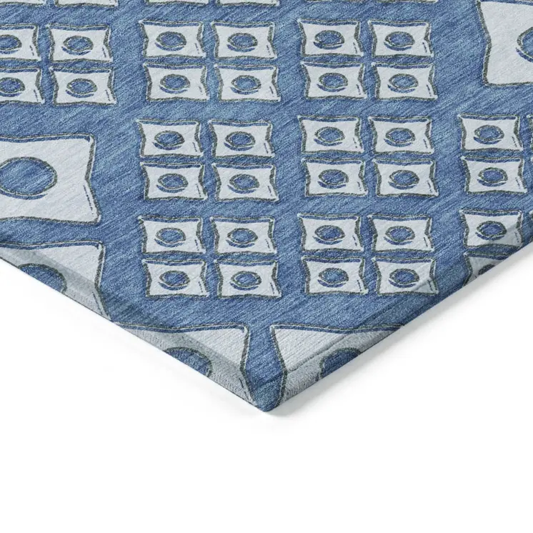 8' X 10' Denim Blue And Light Blue Geometric Washable Indoor Outdoor Area Rug