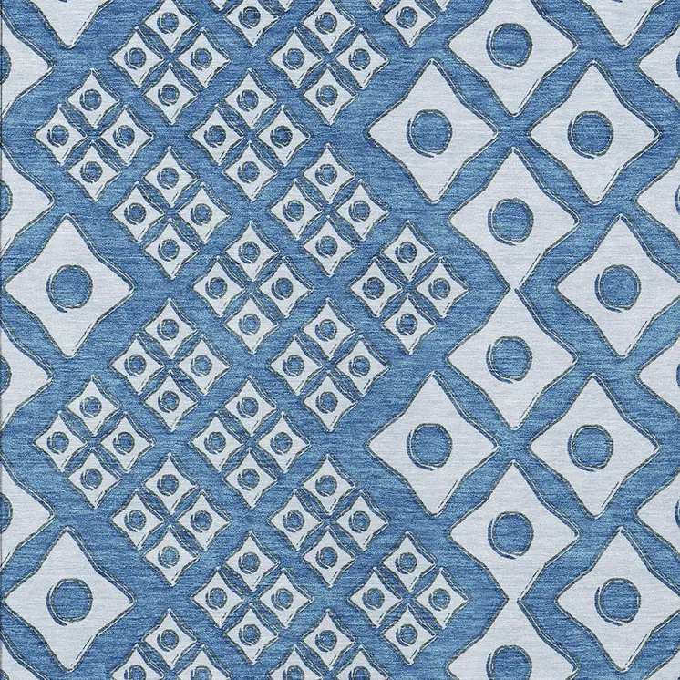 9' X 12' Denim Blue And Light Blue Geometric Washable Indoor Outdoor Area Rug