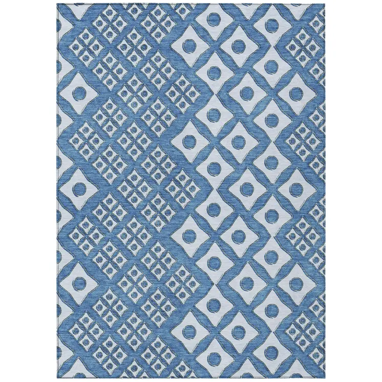 10' X 14' Denim Blue And Light Blue Geometric Washable Indoor Outdoor Area Rug