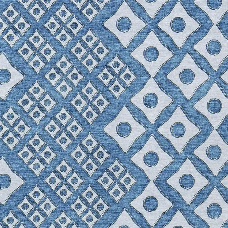 10' X 14' Denim Blue And Light Blue Geometric Washable Indoor Outdoor Area Rug
