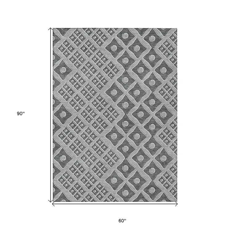 5' X 8' Gray And Light Gray Geometric Washable Indoor Outdoor Area Rug