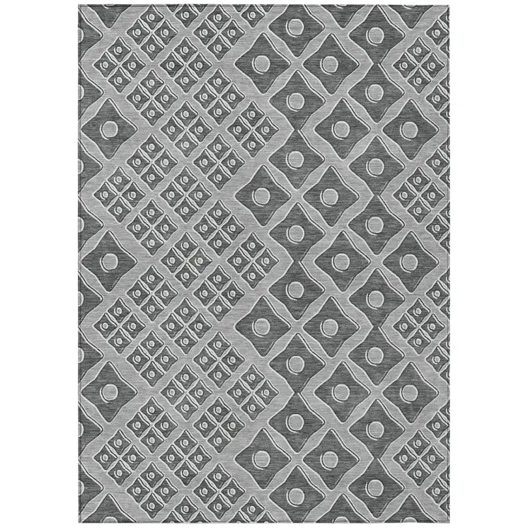 5' X 8' Gray And Light Gray Geometric Washable Indoor Outdoor Area Rug