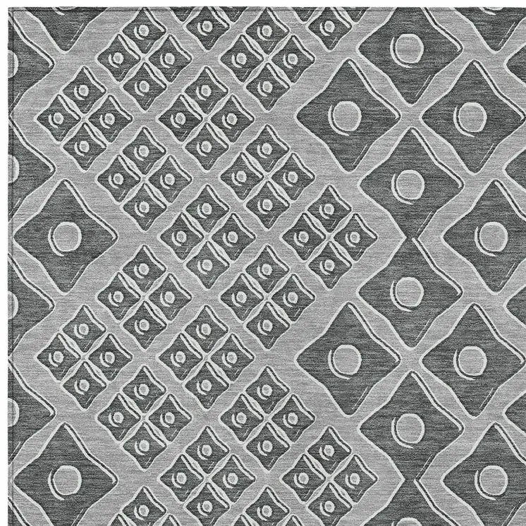 5' X 8' Gray And Light Gray Geometric Washable Indoor Outdoor Area Rug