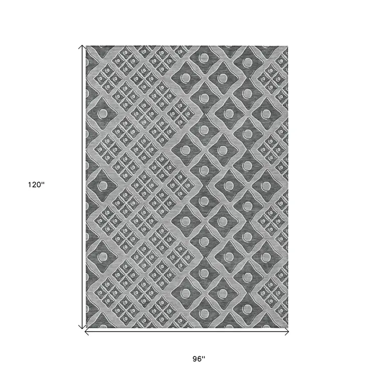 8' X 10' Gray And Light Gray Geometric Washable Indoor Outdoor Area Rug