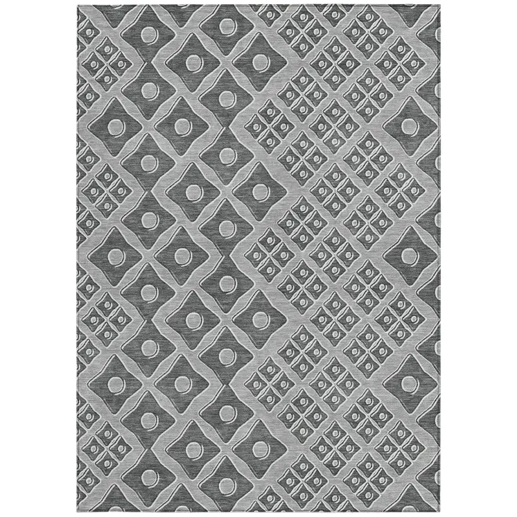 8' X 10' Gray And Light Gray Geometric Washable Indoor Outdoor Area Rug