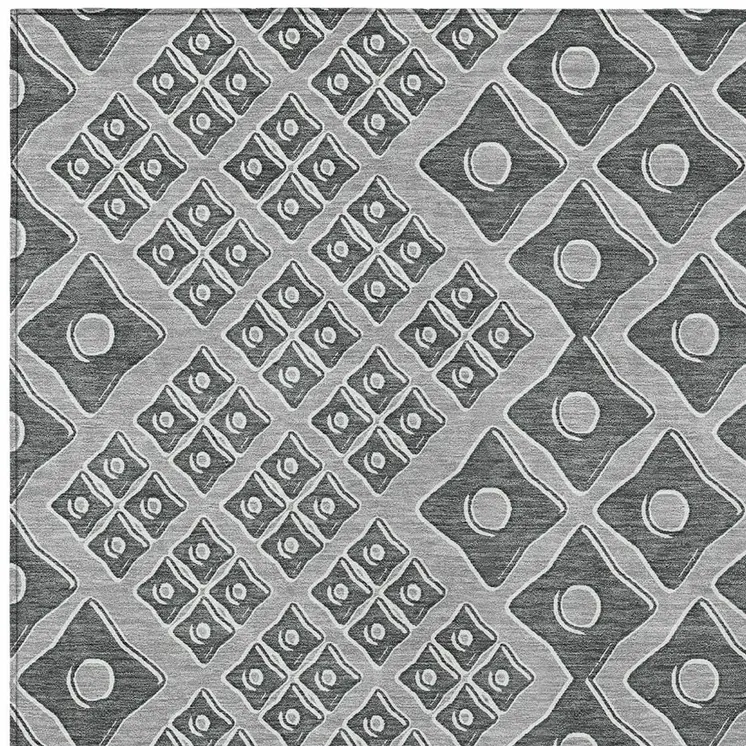 9' X 12' Gray And Light Gray Geometric Washable Indoor Outdoor Area Rug