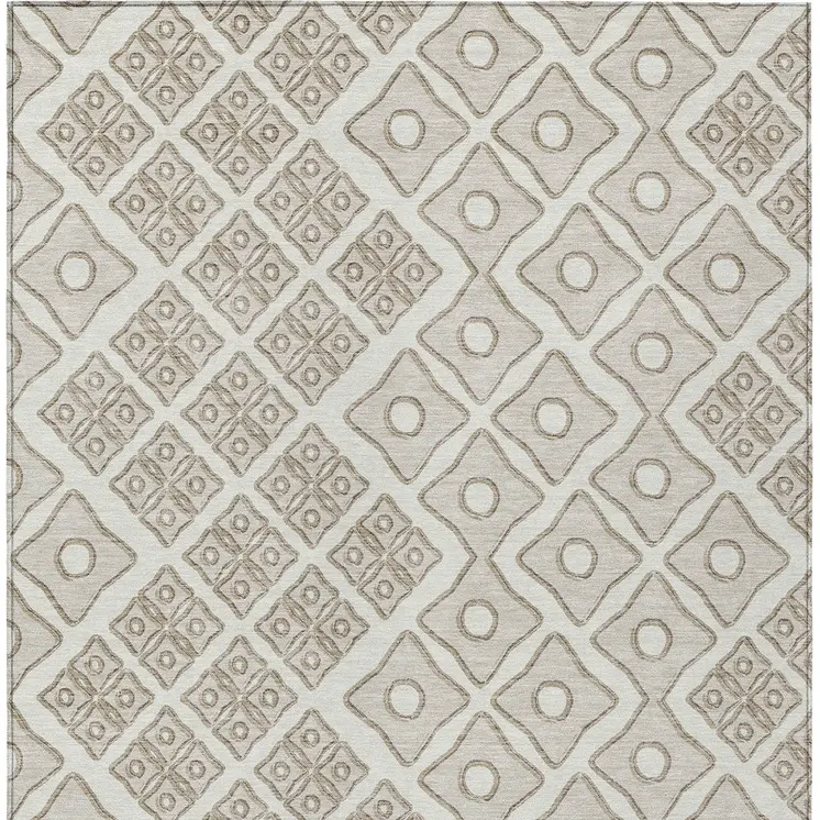 3' X 5' Ivory And Beige Geometric Washable Indoor Outdoor Area Rug