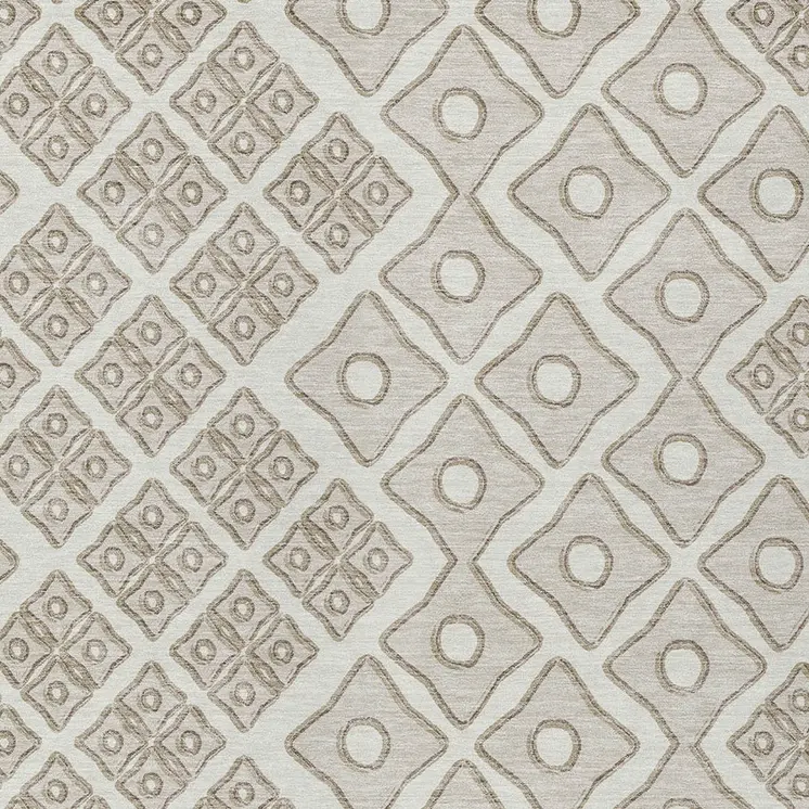 3' X 5' Ivory And Beige Geometric Washable Indoor Outdoor Area Rug