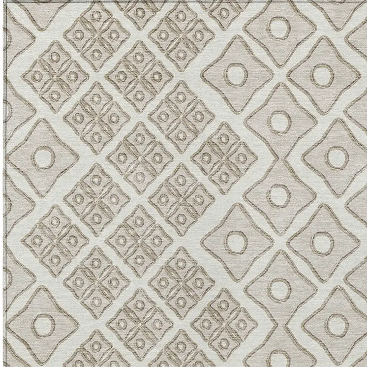 5' X 8' Ivory And Beige Geometric Washable Indoor Outdoor Area Rug