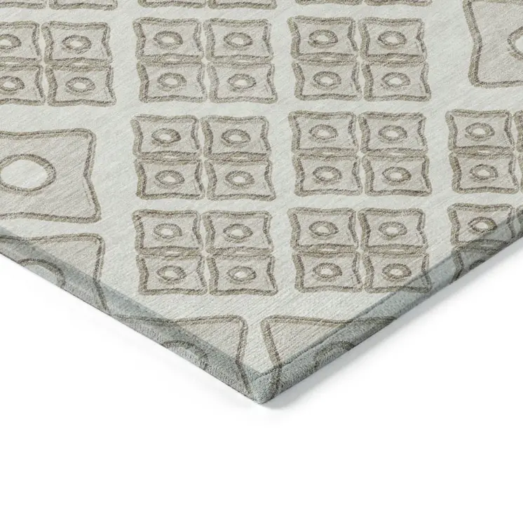 10' X 14' Ivory And Beige Geometric Washable Indoor Outdoor Area Rug