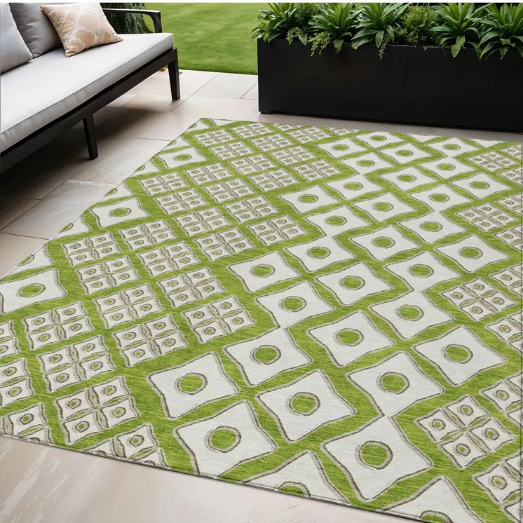 5' X 8' Lime Green And Ivory Geometric Washable Indoor Outdoor Area Rug