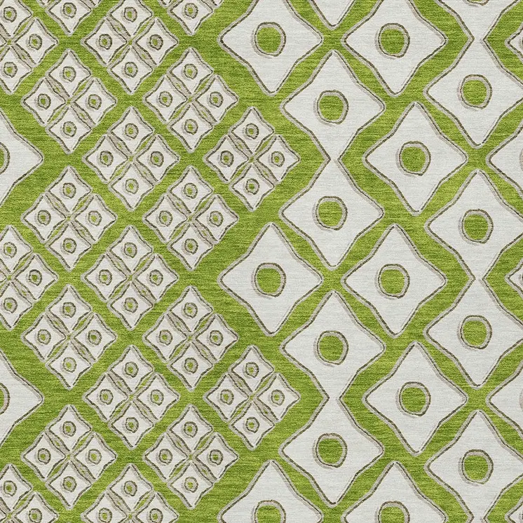 5' X 8' Lime Green And Ivory Geometric Washable Indoor Outdoor Area Rug