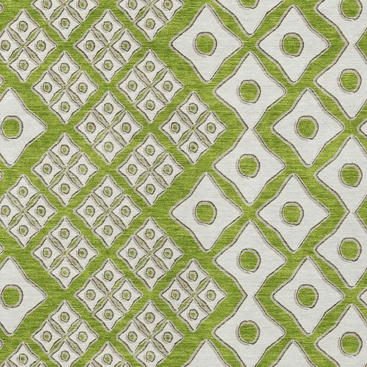 8' X 10' Lime Green And Ivory Geometric Washable Indoor Outdoor Area Rug