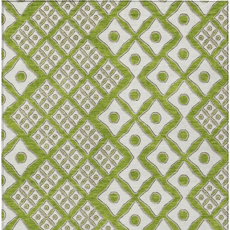 9' X 12' Lime Green And Ivory Geometric Washable Indoor Outdoor Area Rug