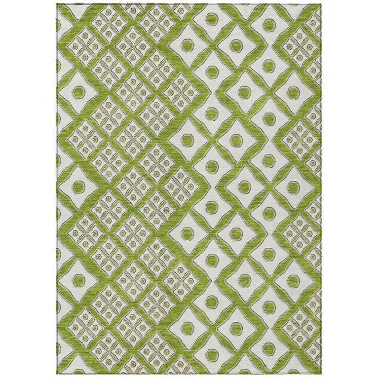 10' X 14' Lime Green And Ivory Geometric Washable Indoor Outdoor Area Rug