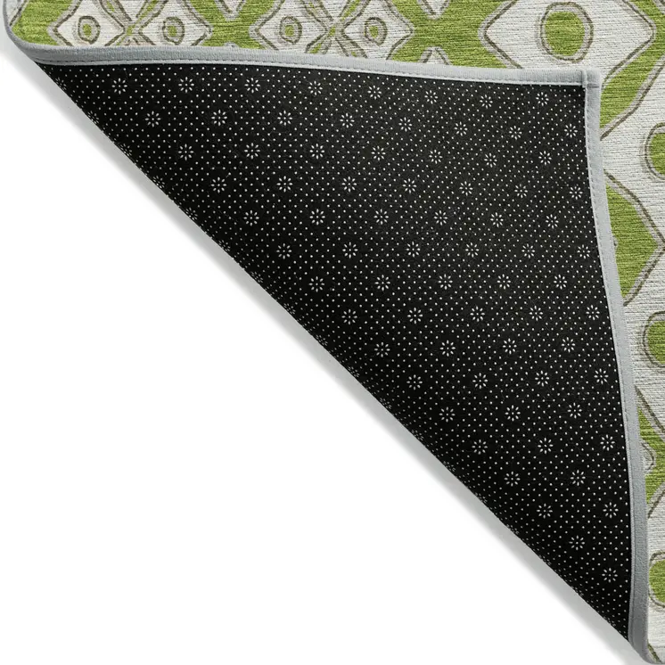 10' X 14' Lime Green And Ivory Geometric Washable Indoor Outdoor Area Rug