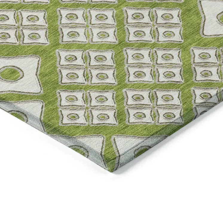 10' X 14' Lime Green And Ivory Geometric Washable Indoor Outdoor Area Rug