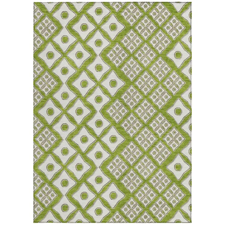 10' X 14' Lime Green And Ivory Geometric Washable Indoor Outdoor Area Rug