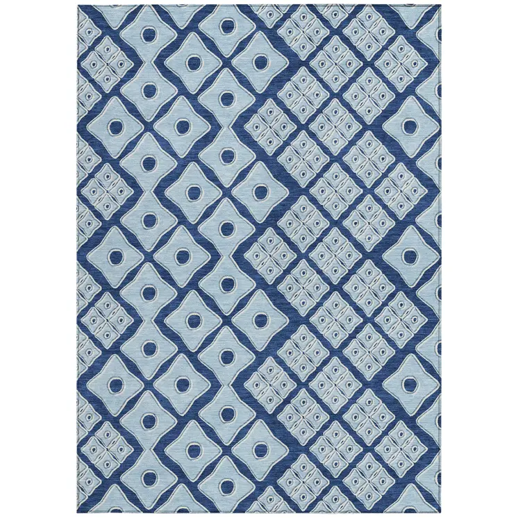 5' X 8' Navy Blue And Light Blue Geometric Washable Indoor Outdoor Area Rug