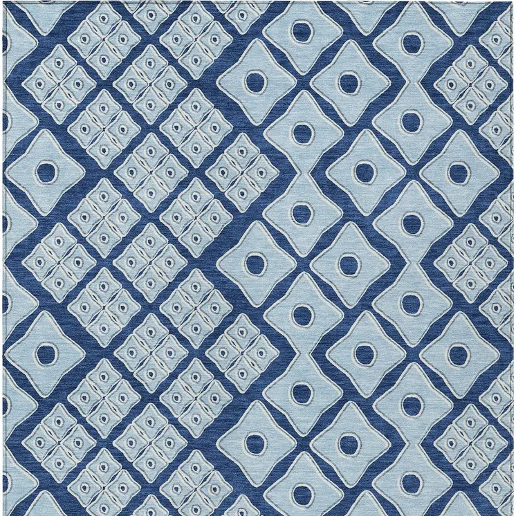 5' X 8' Navy Blue And Light Blue Geometric Washable Indoor Outdoor Area Rug