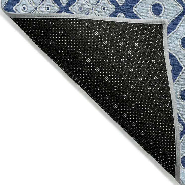 9' X 12' Navy Blue And Light Blue Geometric Washable Indoor Outdoor Area Rug
