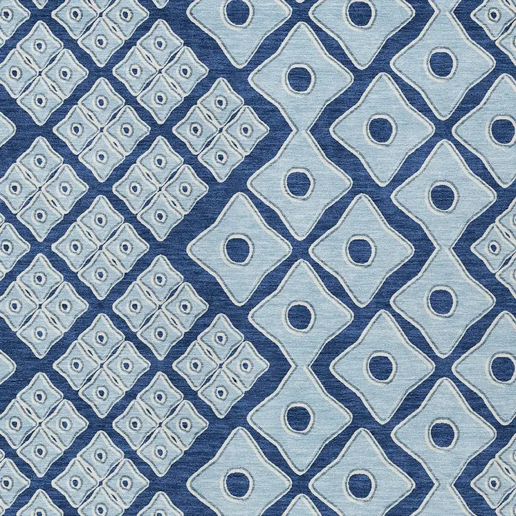 9' X 12' Navy Blue And Light Blue Geometric Washable Indoor Outdoor Area Rug